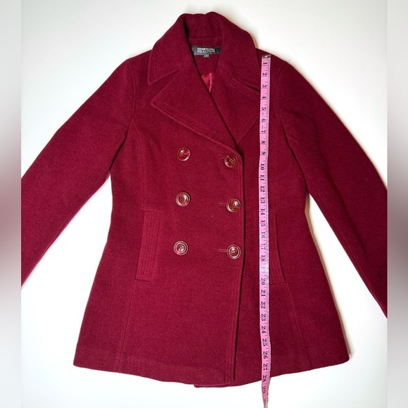 Kenneth Cole Women's Double-Breasted Wool Blend Dark Red Pea Coat Size- 2 - Picture 3 of 9